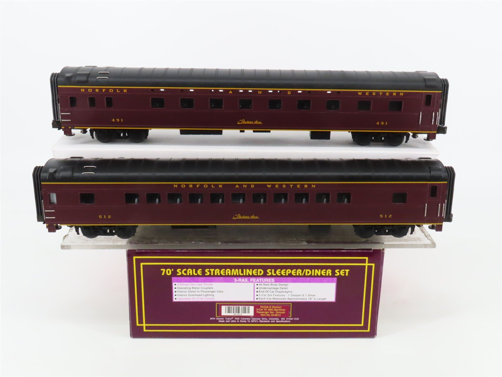 O Gauge 3-Rail MTH 20-6614 N&W Norfolk & Western 70' Passenger 2-Car Set