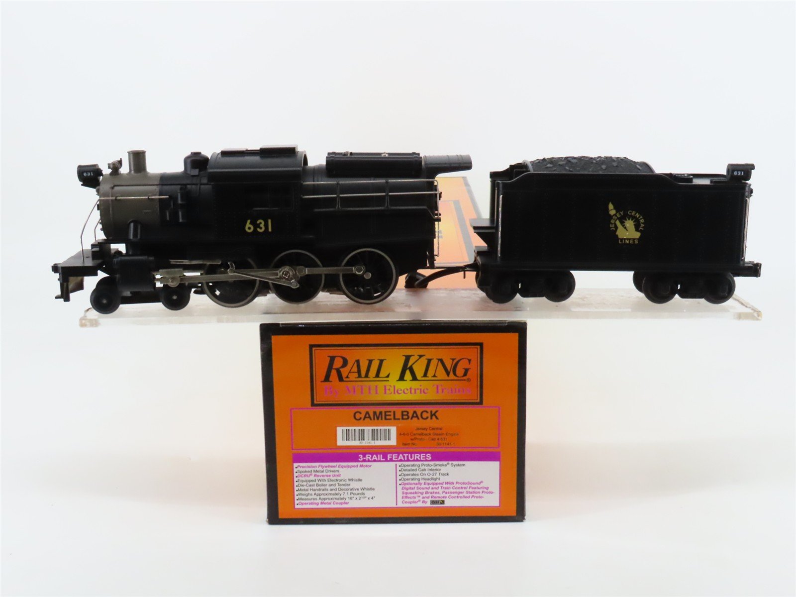 O27 Gauge 3-Rail MTH RailKing 30-1141-1 CNJ 4-6-0 Camelback Steam #631 w/ Sound