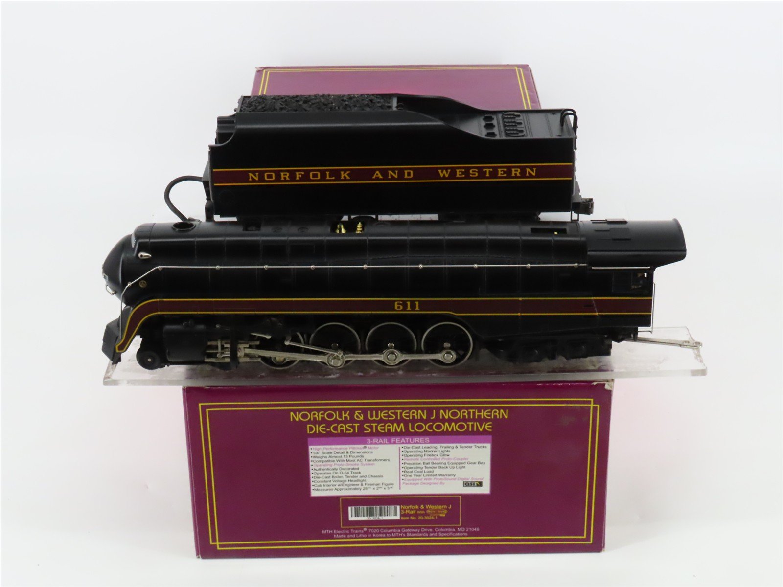 O Gauge 3-Rail MTH 20-3024-1 N&W 4-8-4 Type J Northern Steam #611 w/ Sound