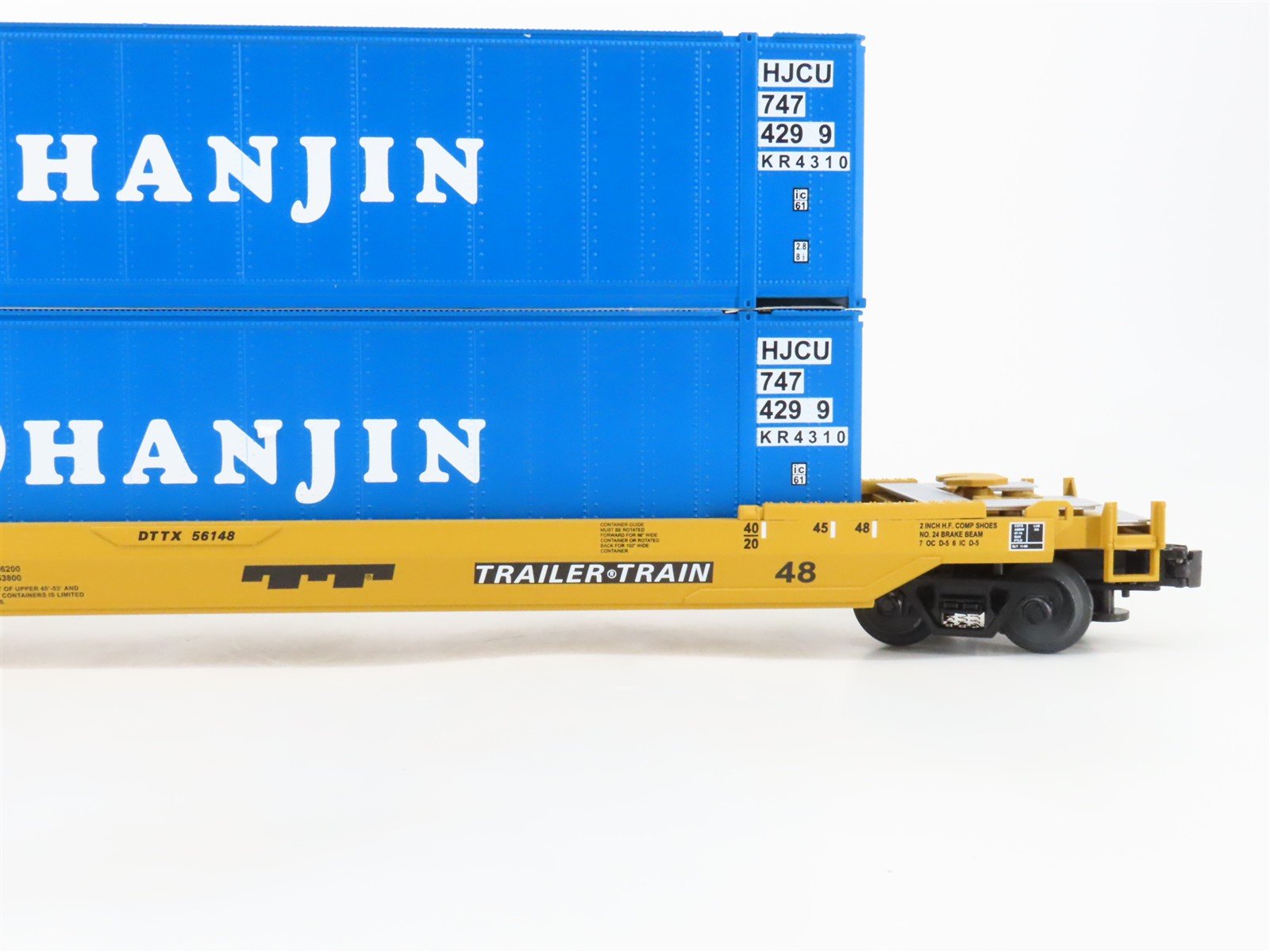 O 3-Rail MTH 20-95004 DTTX Trailer Train Husky Stack Car #56148 w/ 2 Containers