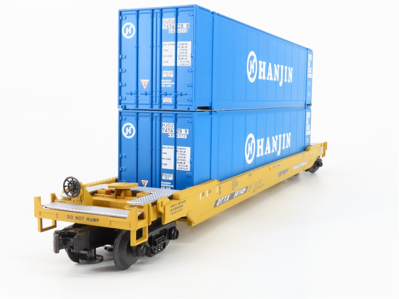 O 3-Rail MTH 20-95004 DTTX Trailer Train Husky Stack Car #56148 w/ 2 Containers
