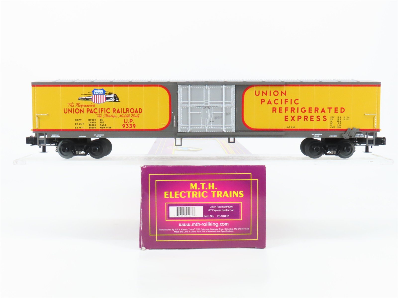O Gauge 3-Rail MTH 20-94032 UP Union Pacific Railroad 60' Express Reefer #9339