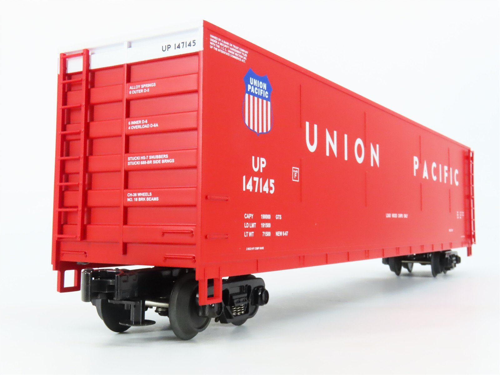 O Gauge 3-Rail MTH UP Union Pacific Railroad Wood Chip Hopper #147145 w/ Load