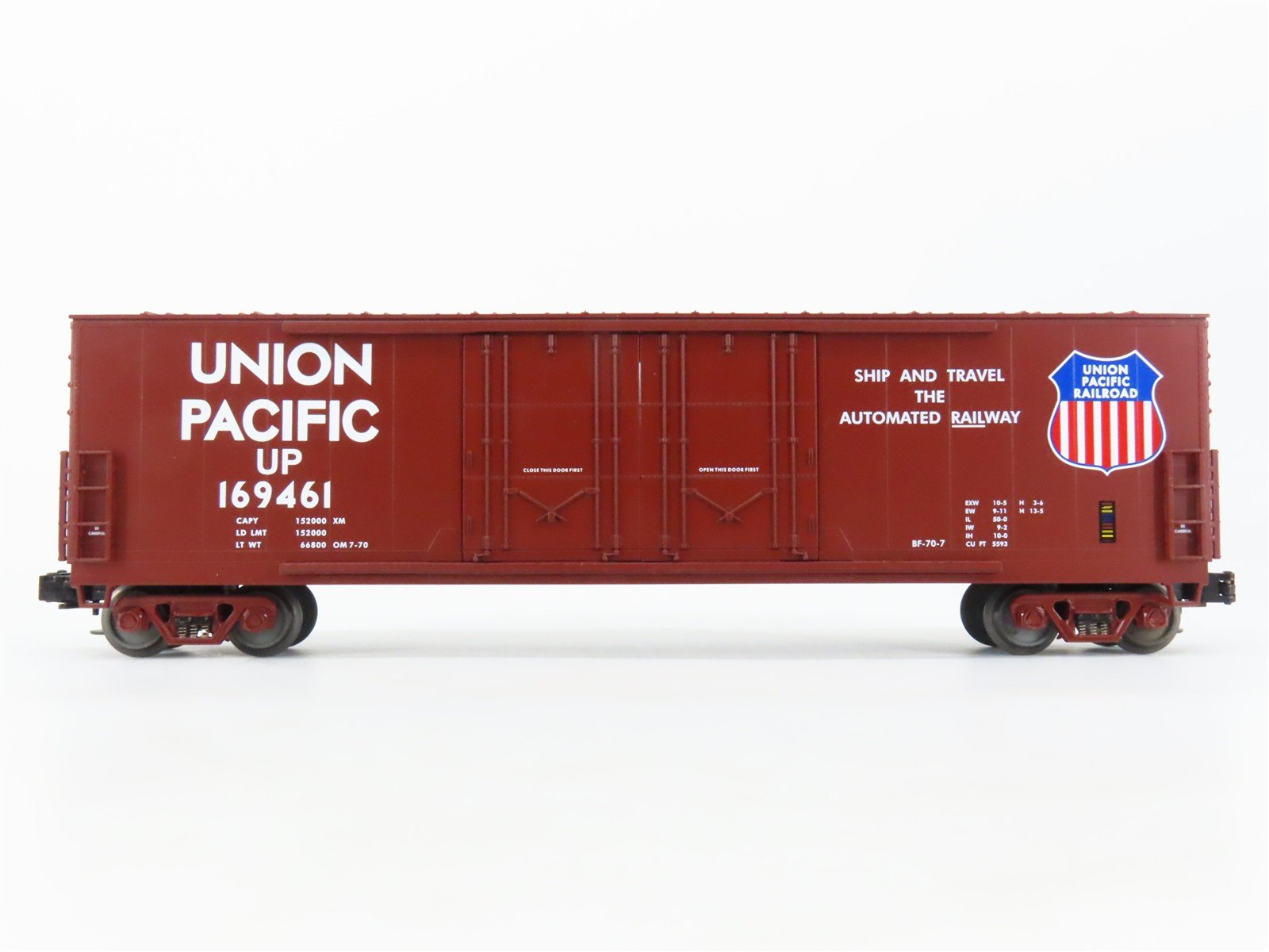 O Gauge 3-Rail MTH UP Union Pacific Railroad Double Plug Door Box Car #169461