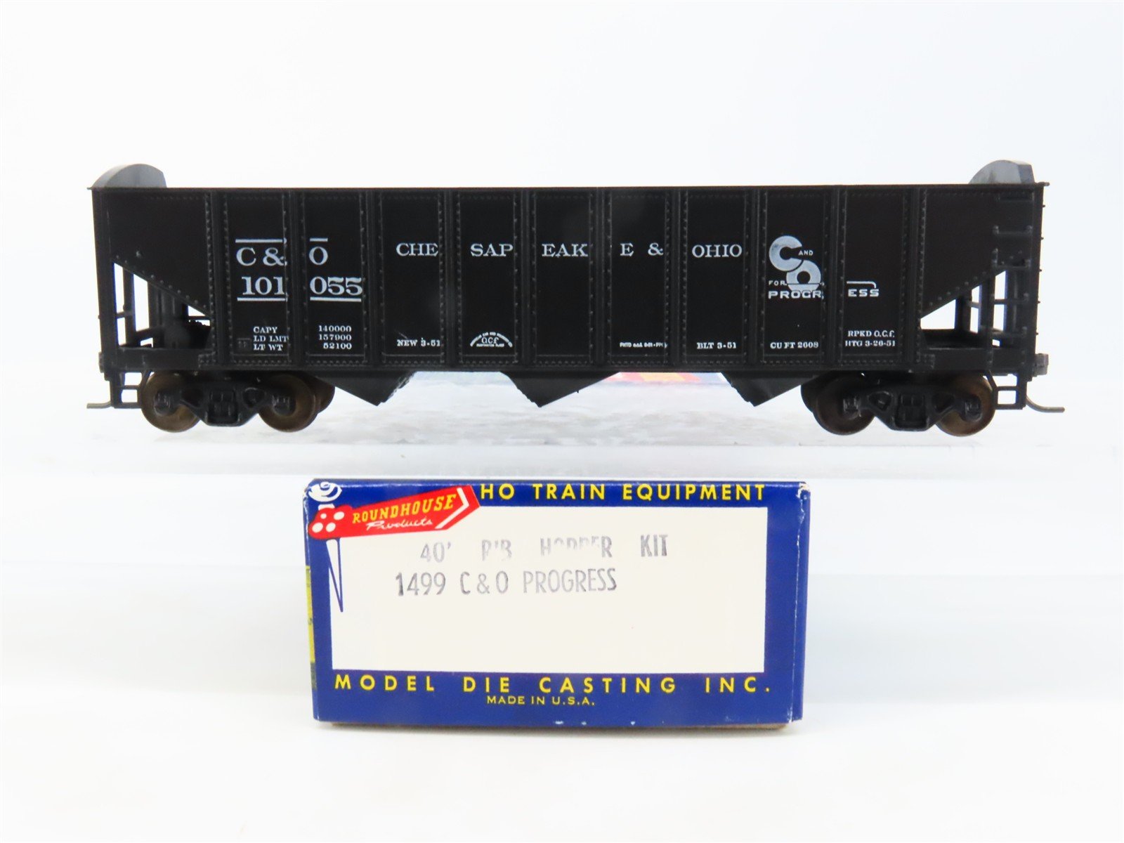 HO Scale Roundhouse 1499 C&O Progress 3-Bay Open Hopper #101055 - Upgraded