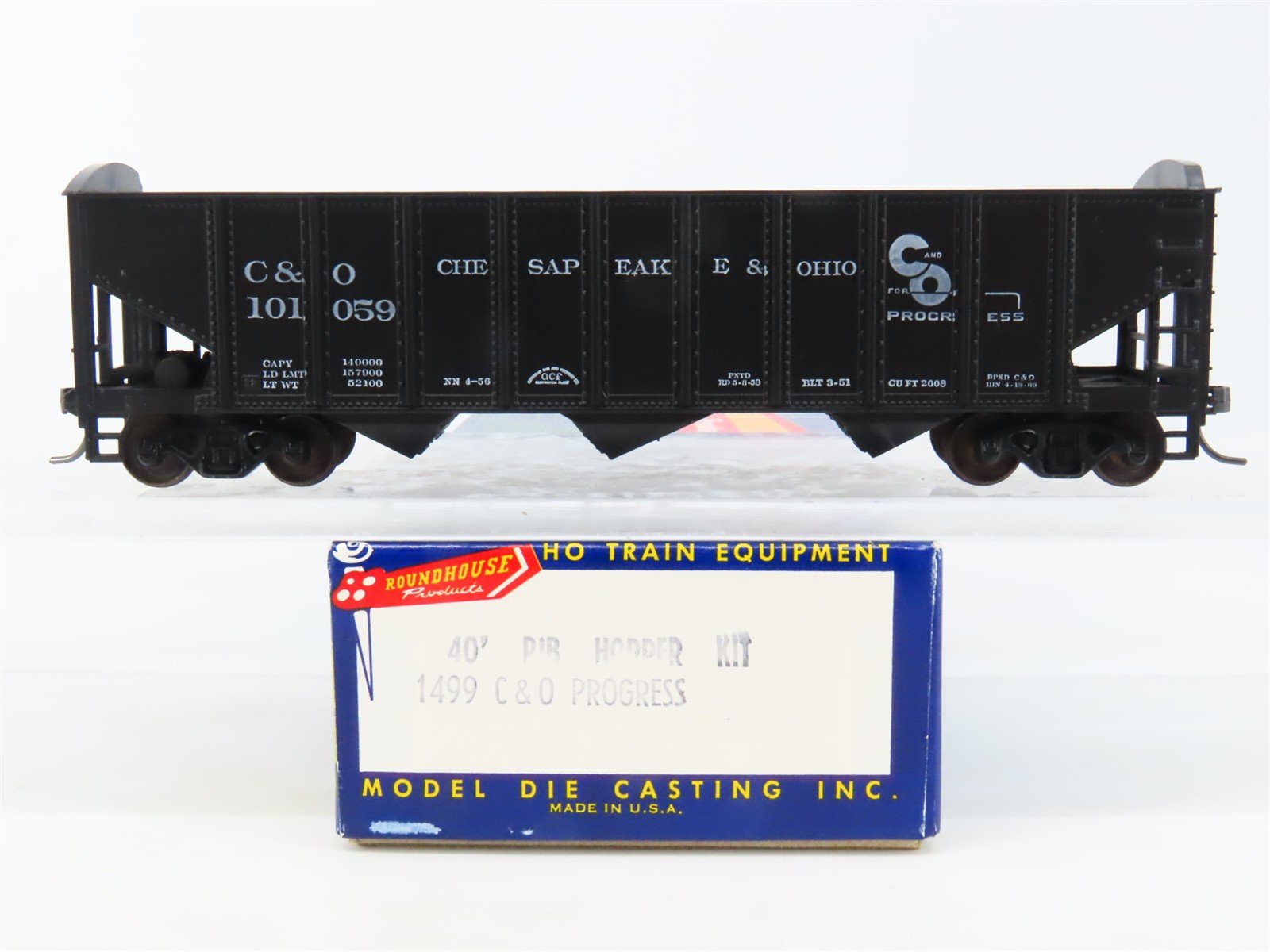 HO Scale Roundhouse 1499 C&O Progress 3-Bay Open Hopper #101059 - Upgraded