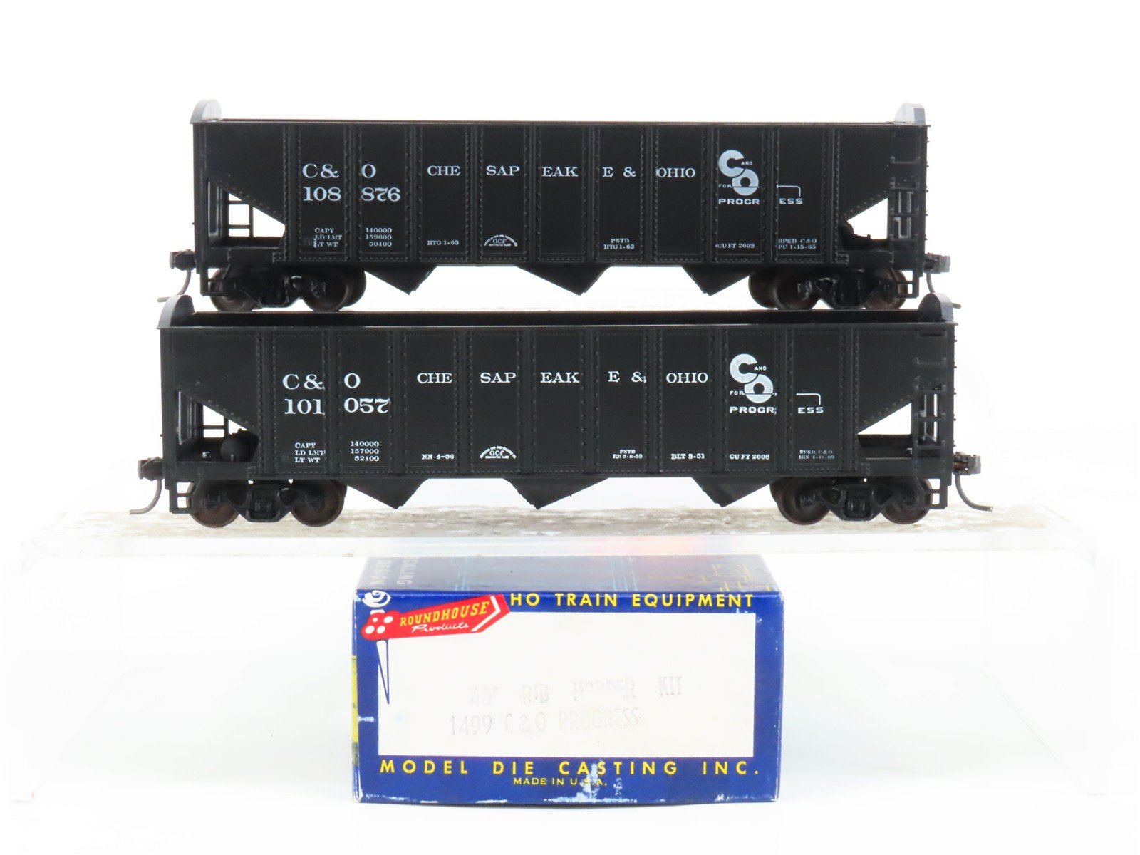 LOT of 2 HO Scale Roundhouse 1499 C&O "Progress" 3-Bay Open Hopper - Upgraded