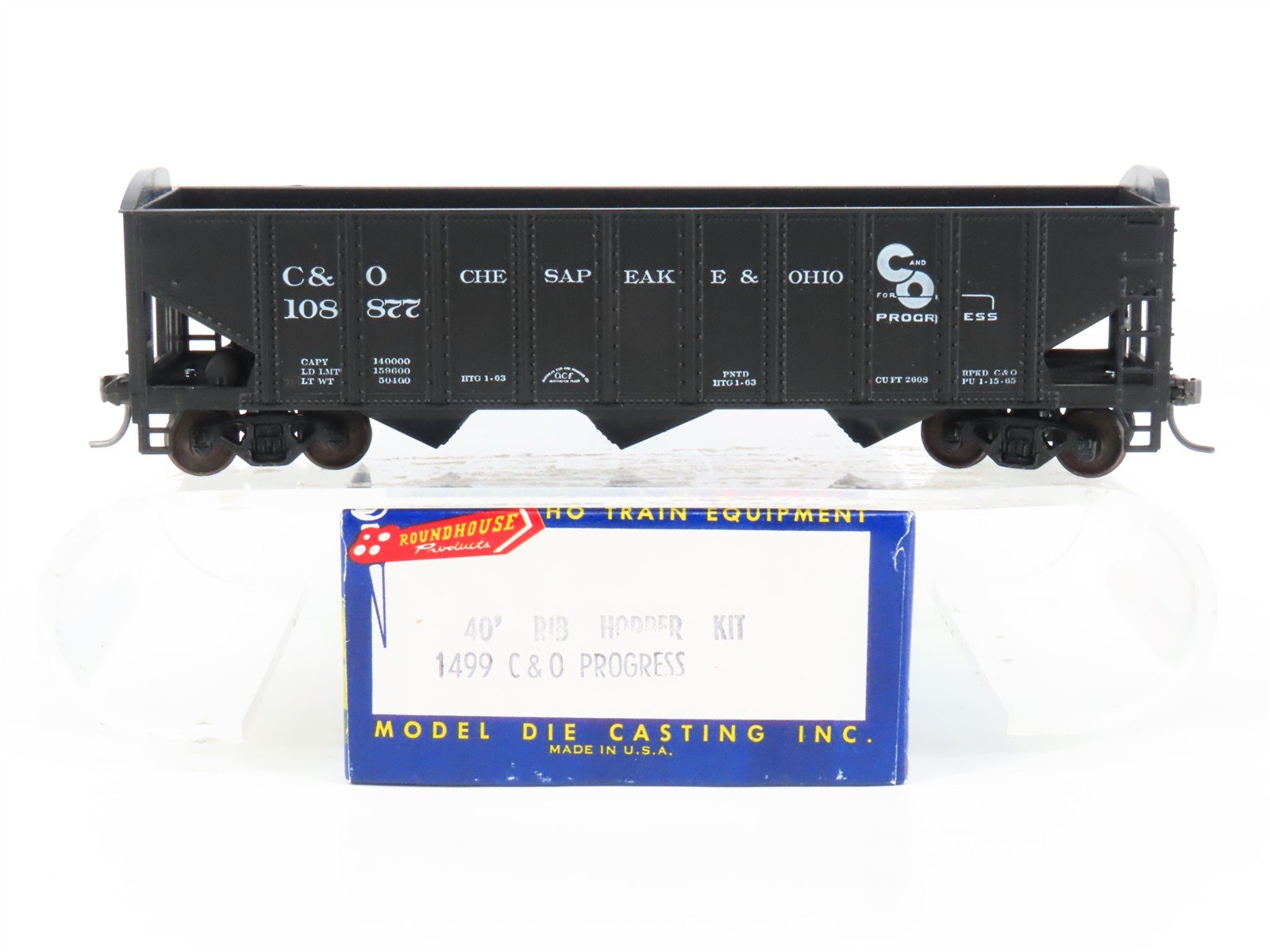 HO Scale Roundhouse 1499 C&O Progress 3-Bay Open Hopper #108877 - Upgraded