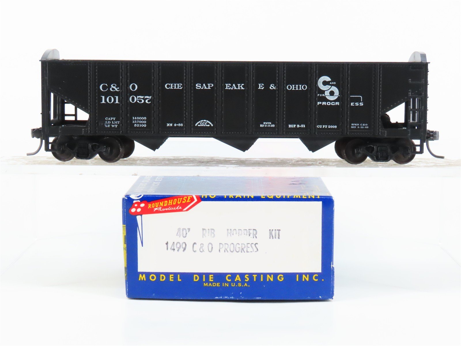 HO Scale Roundhouse 1499 C&O Progress 3-Bay Open Hopper #101057 - Upgraded