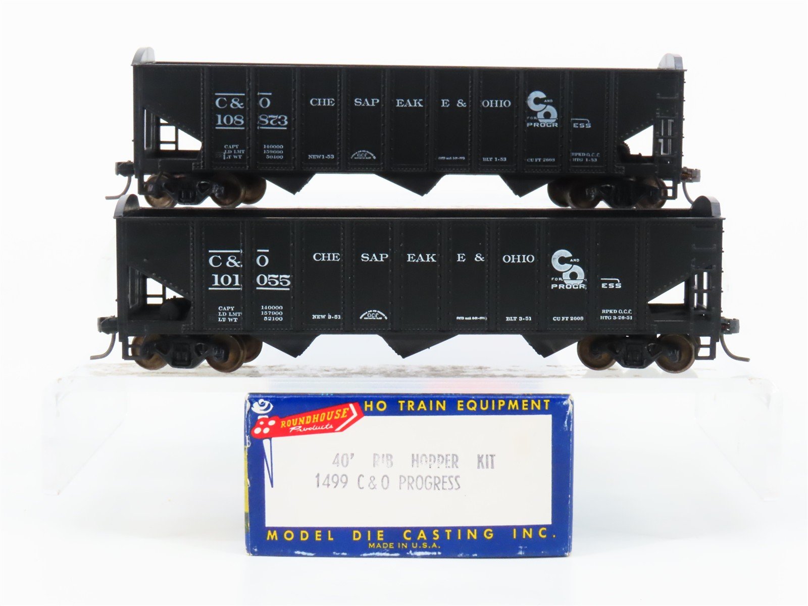 LOT of 2 HO Scale Roundhouse 1499 C&O "Progress" 3-Bay Open Hopper - Upgraded