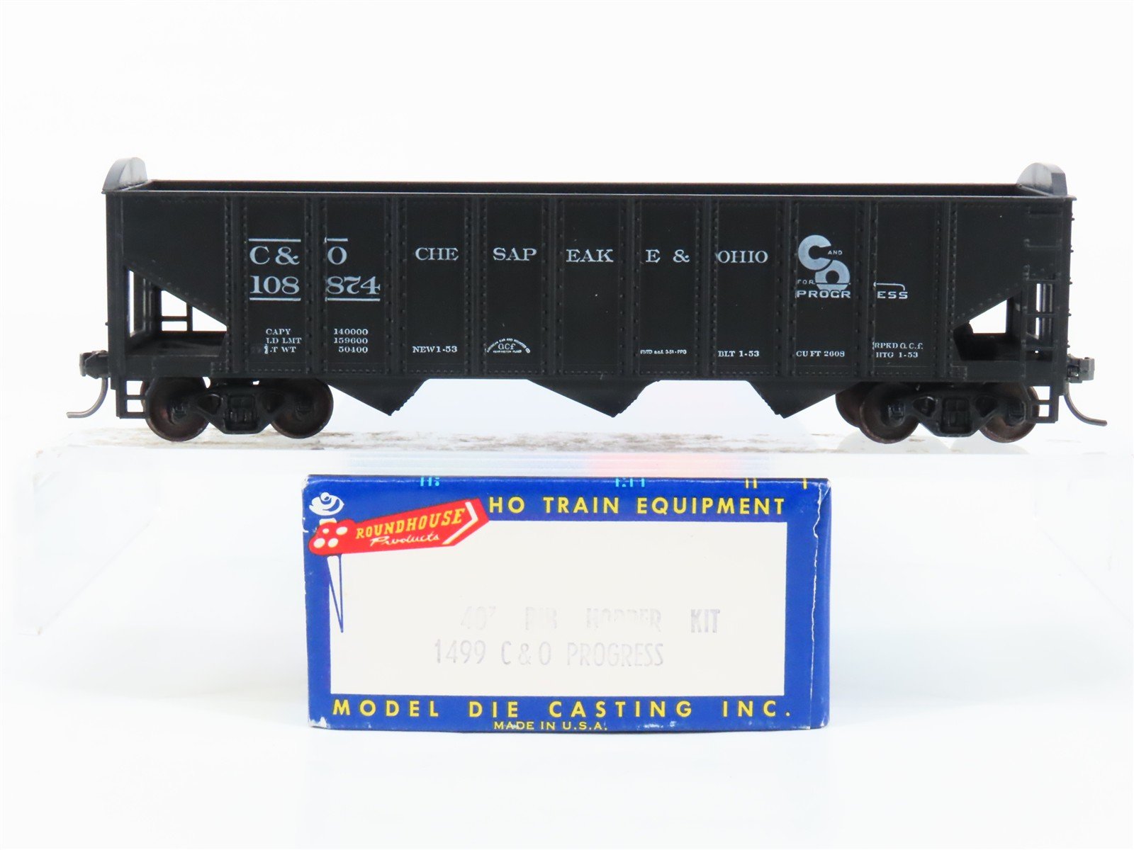 HO Scale Roundhouse 1499 C&O Progress 3-Bay Open Hopper #108874 - Upgraded