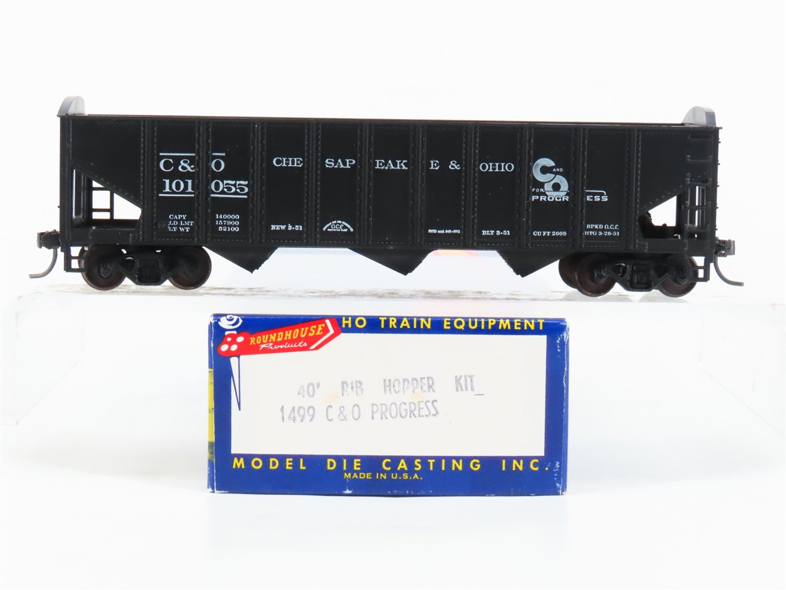 HO Scale Roundhouse 1499 C&O Progress 3-Bay Open Hopper #101055- Upgraded