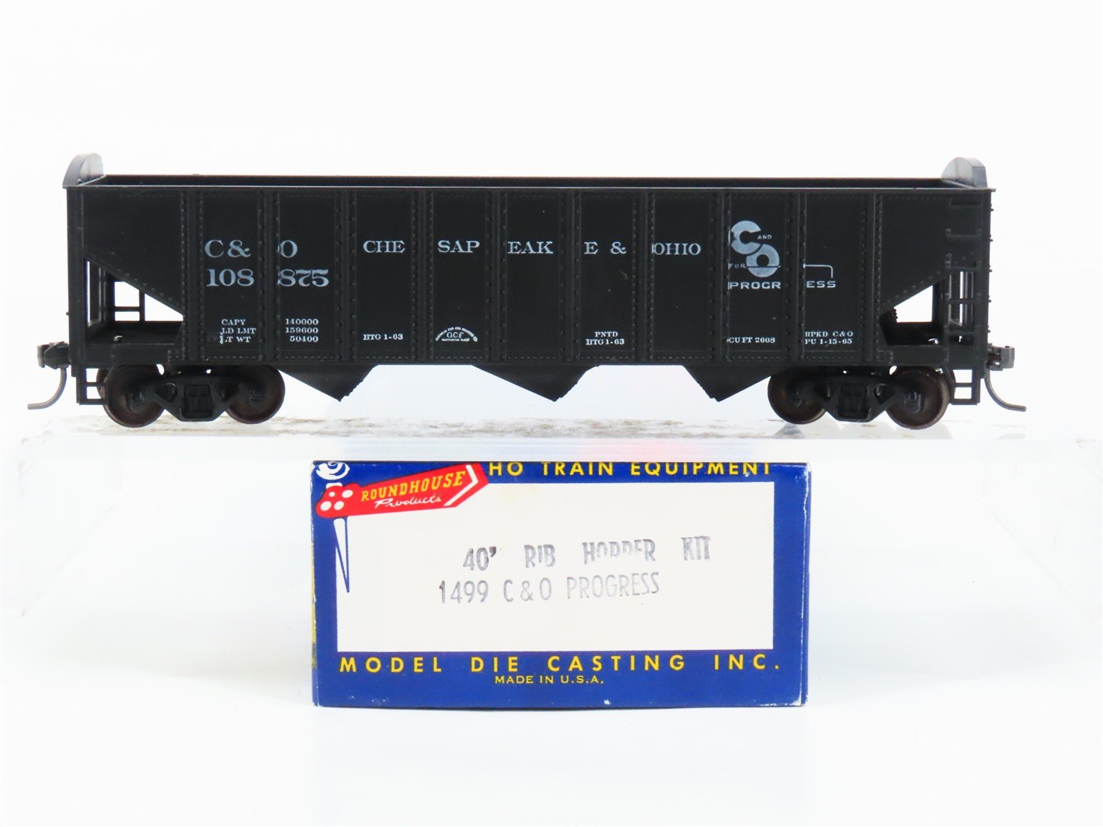 HO Scale Roundhouse 1499 C&O Progress 3-Bay Open Hopper #108875 - Upgraded