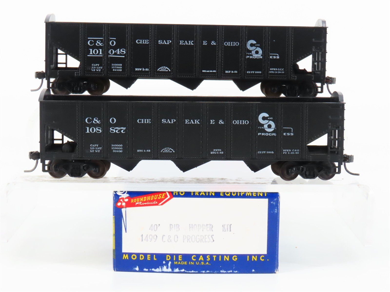 LOT of 2 HO Scale Roundhouse 1499 C&O "Progress" 3-Bay Open Hopper - Upgraded