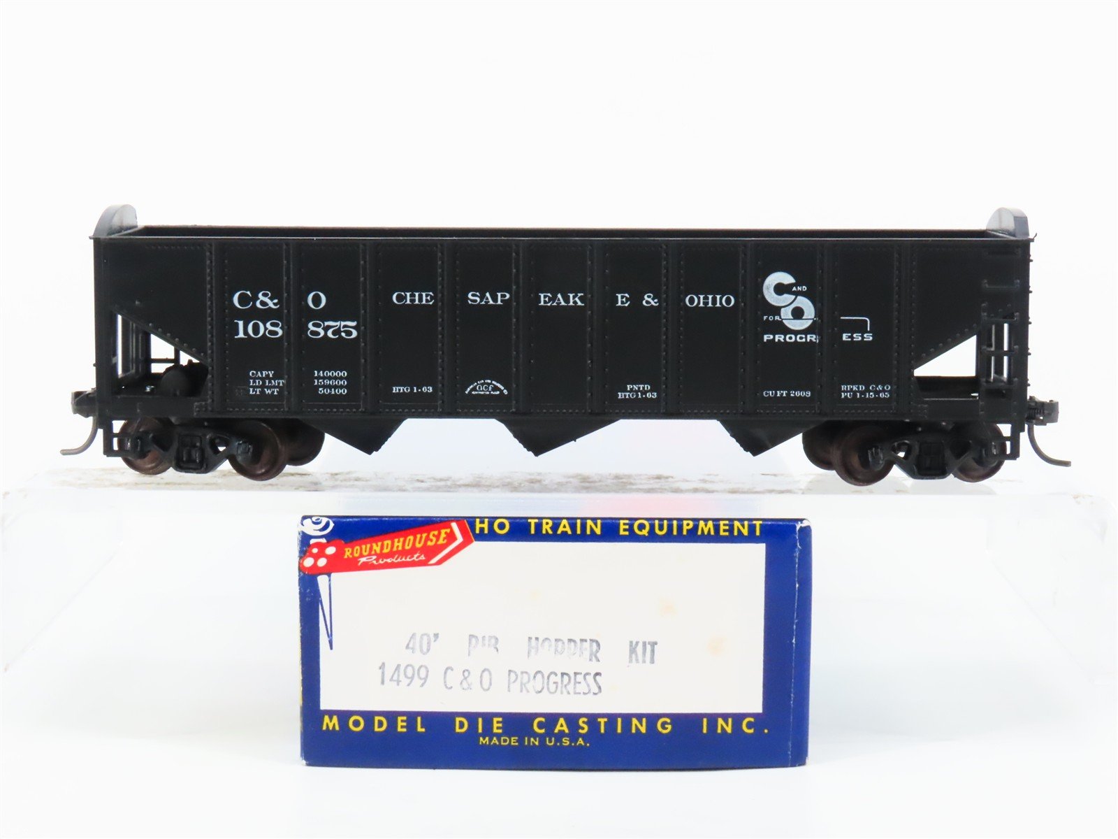 HO Scale Roundhouse 1499 C&O Progress 3-Bay Open Hopper #108875 - Upgraded