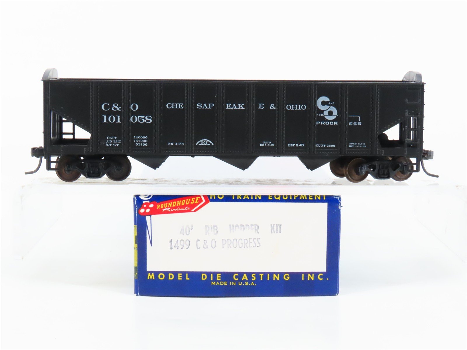 HO Scale Roundhouse 1499 C&O Progress 3-Bay Open Hopper #101058 - Upgraded
