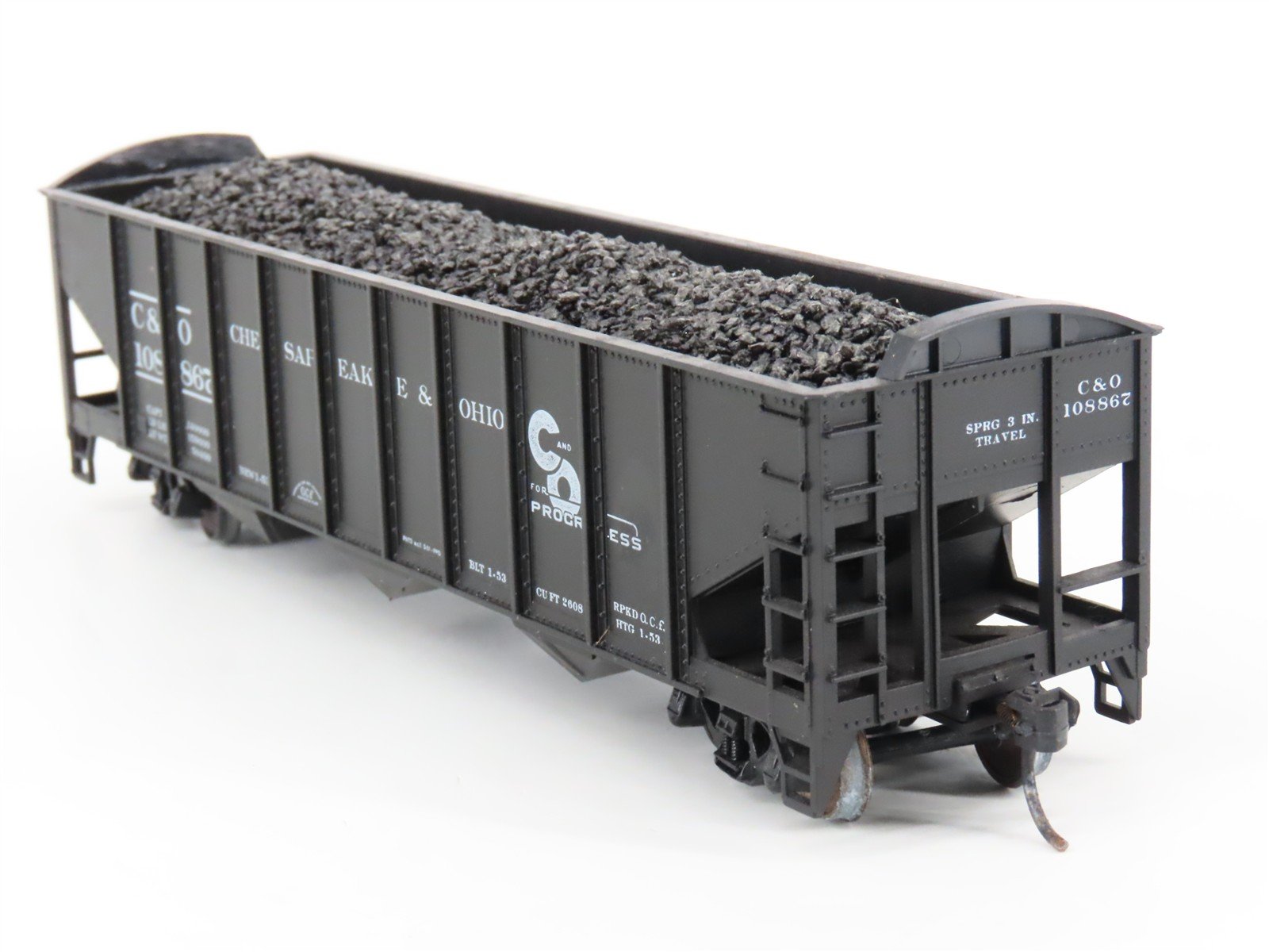 LOT of 2 HO Roundhouse 1499 C&O Progress 3-Bay Hopper w/ Coal Load - Upgraded
