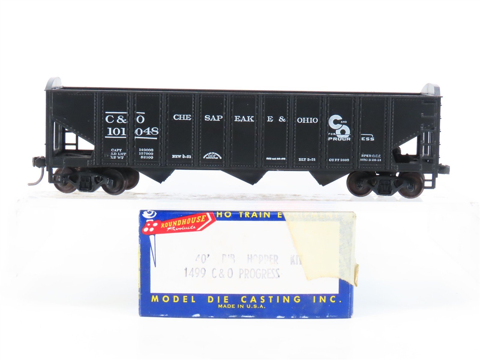 HO Scale Roundhouse 1499 C&O Progress 3-Bay Open Hopper #101048 - Upgraded
