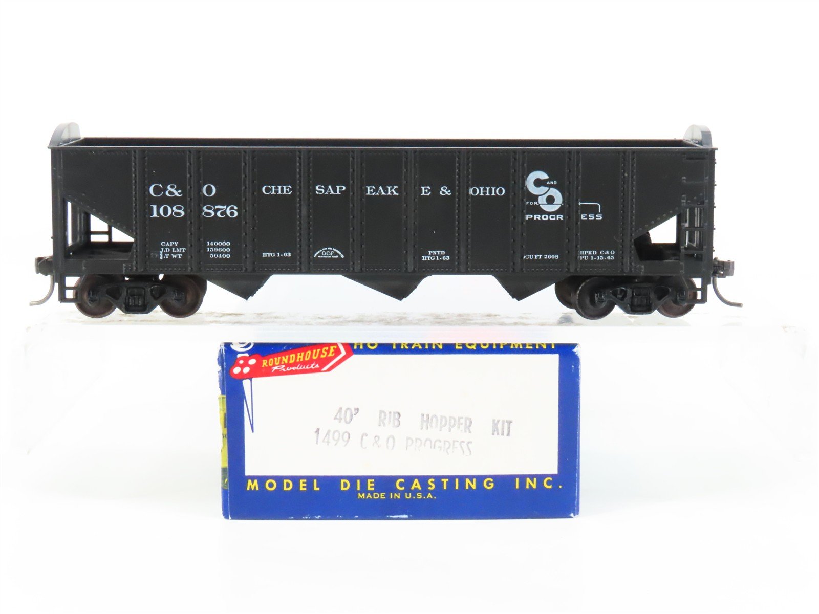 HO Scale Roundhouse 1499 C&O Progress 3-Bay Open Hopper #108876 - Upgraded