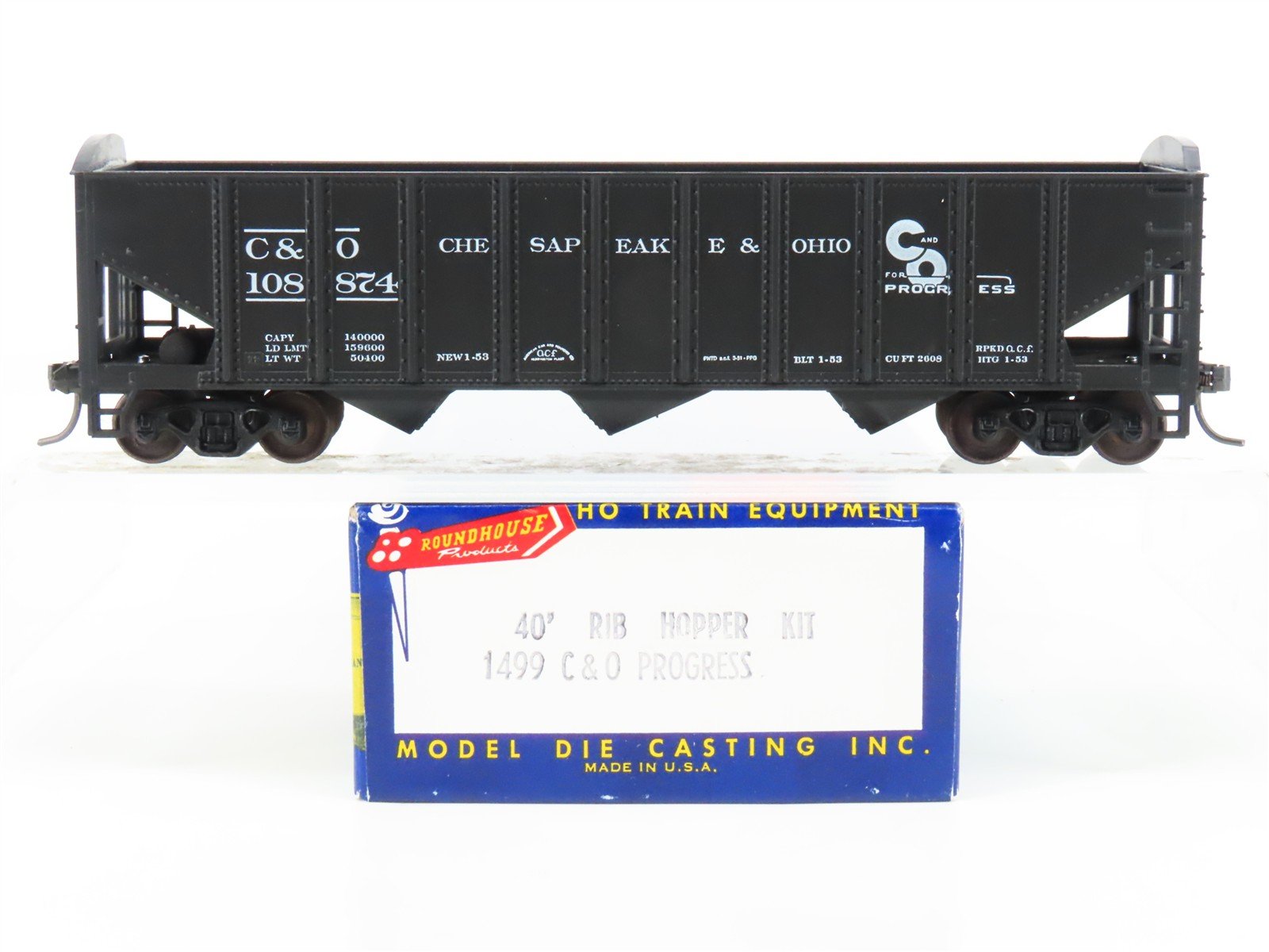 HO Scale Roundhouse 1499 C&O Progress 3-Bay Open Hopper #108874 - Upgraded