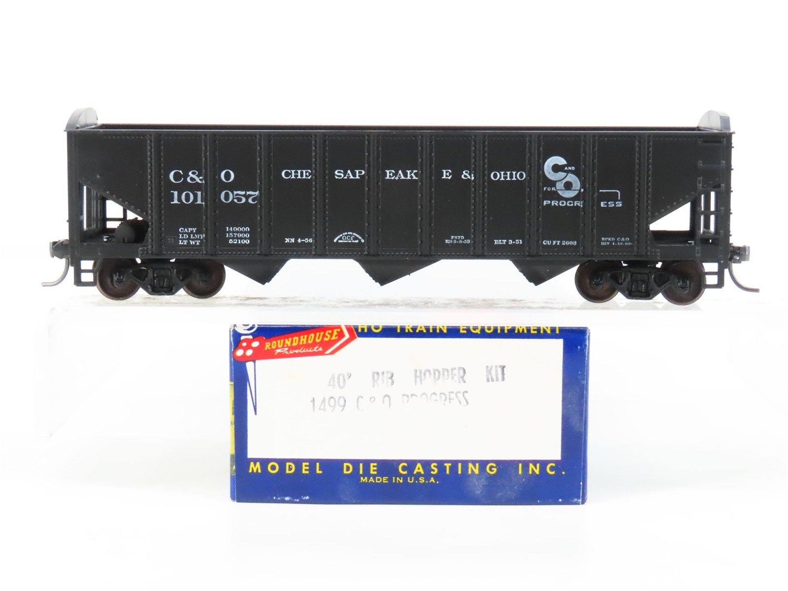 HO Scale Roundhouse 1499 C&O Progress 3-Bay Open Hopper #101057 - Upgraded