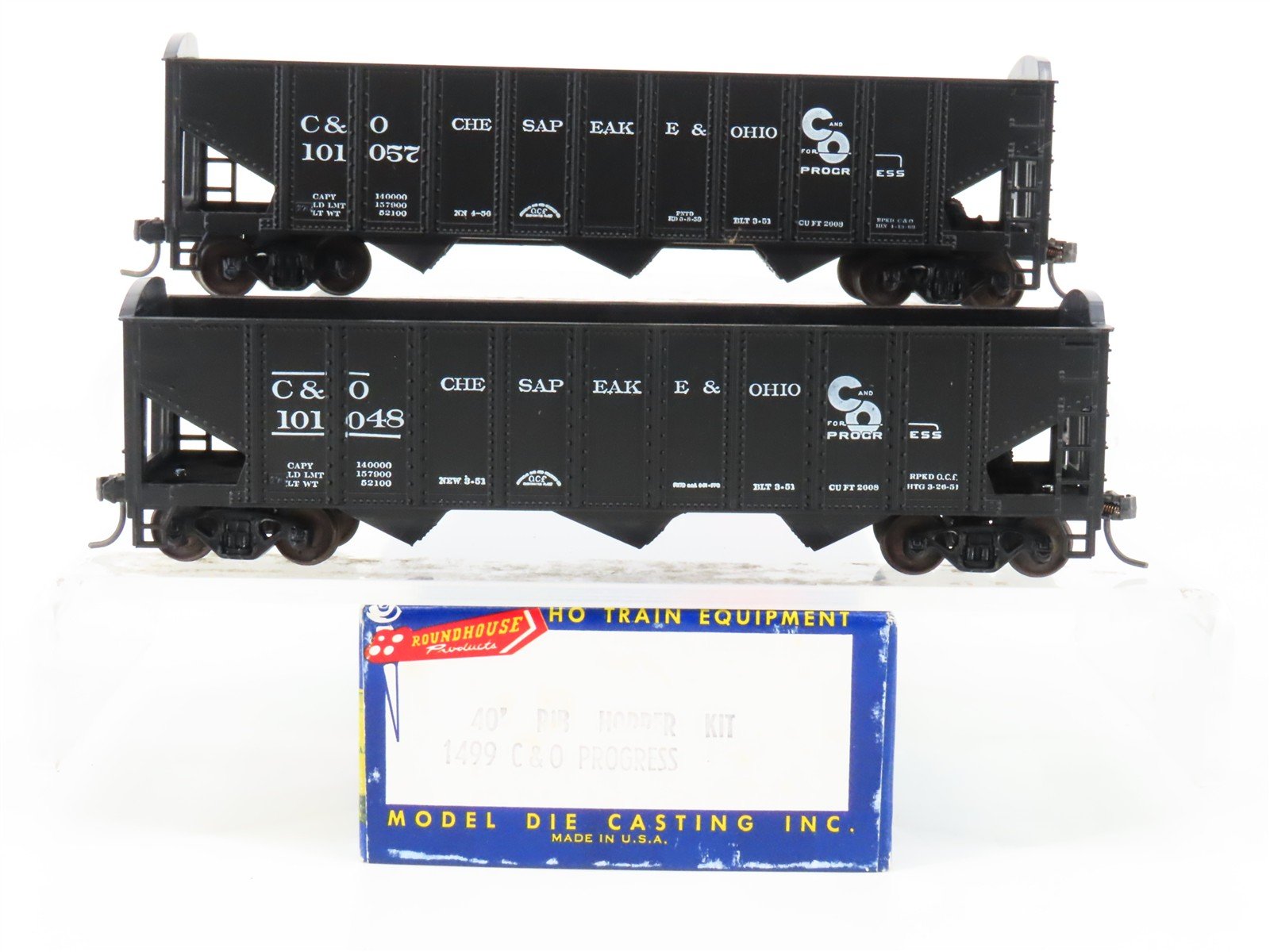 LOT of 2 HO Scale Roundhouse 1499 C&O Progress 3-Bay Open Hopper - Upgraded