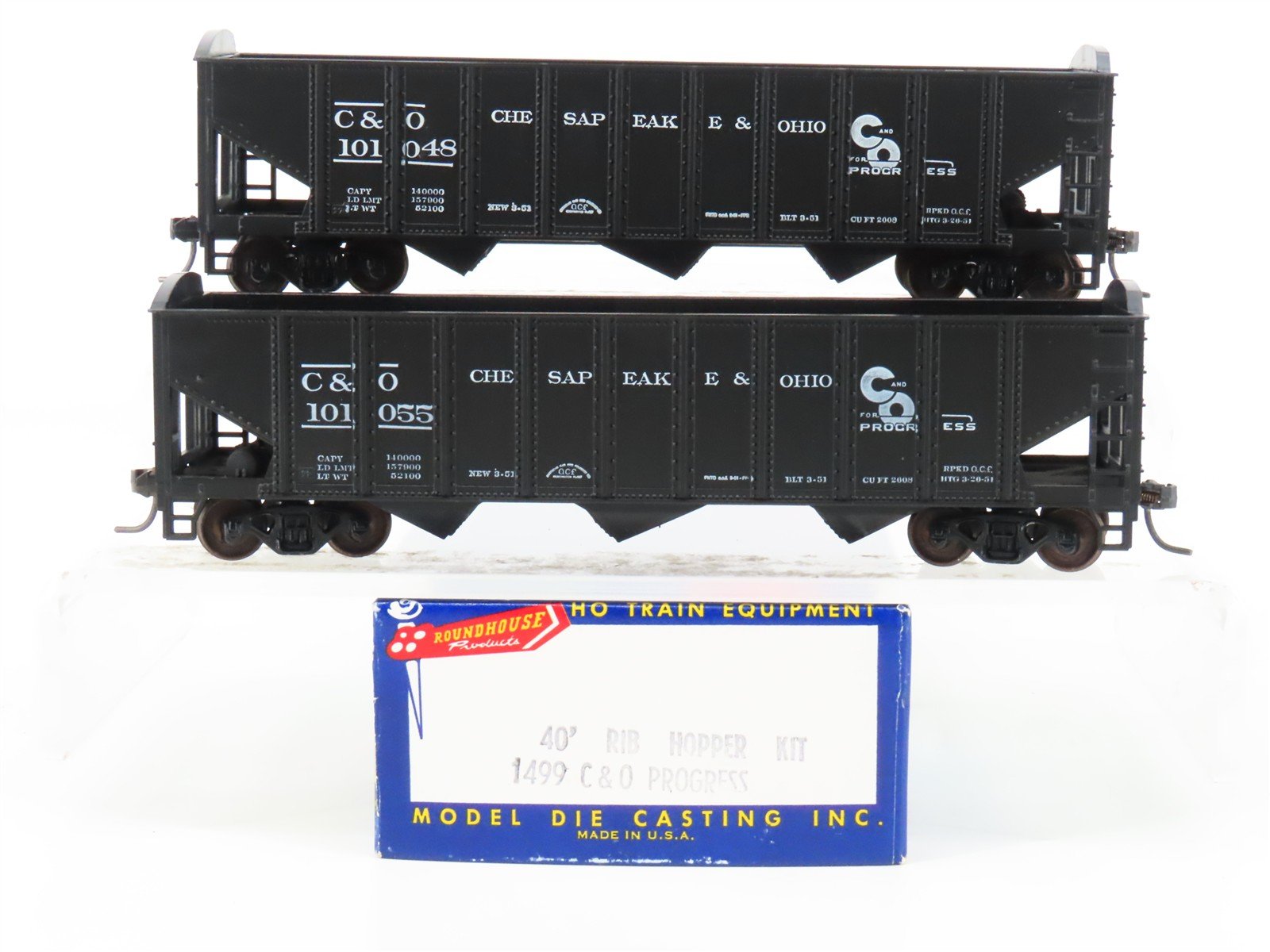 LOT of 2 HO Scale Roundhouse 1499 C&O Progress 3-Bay Open Hopper - Upgraded