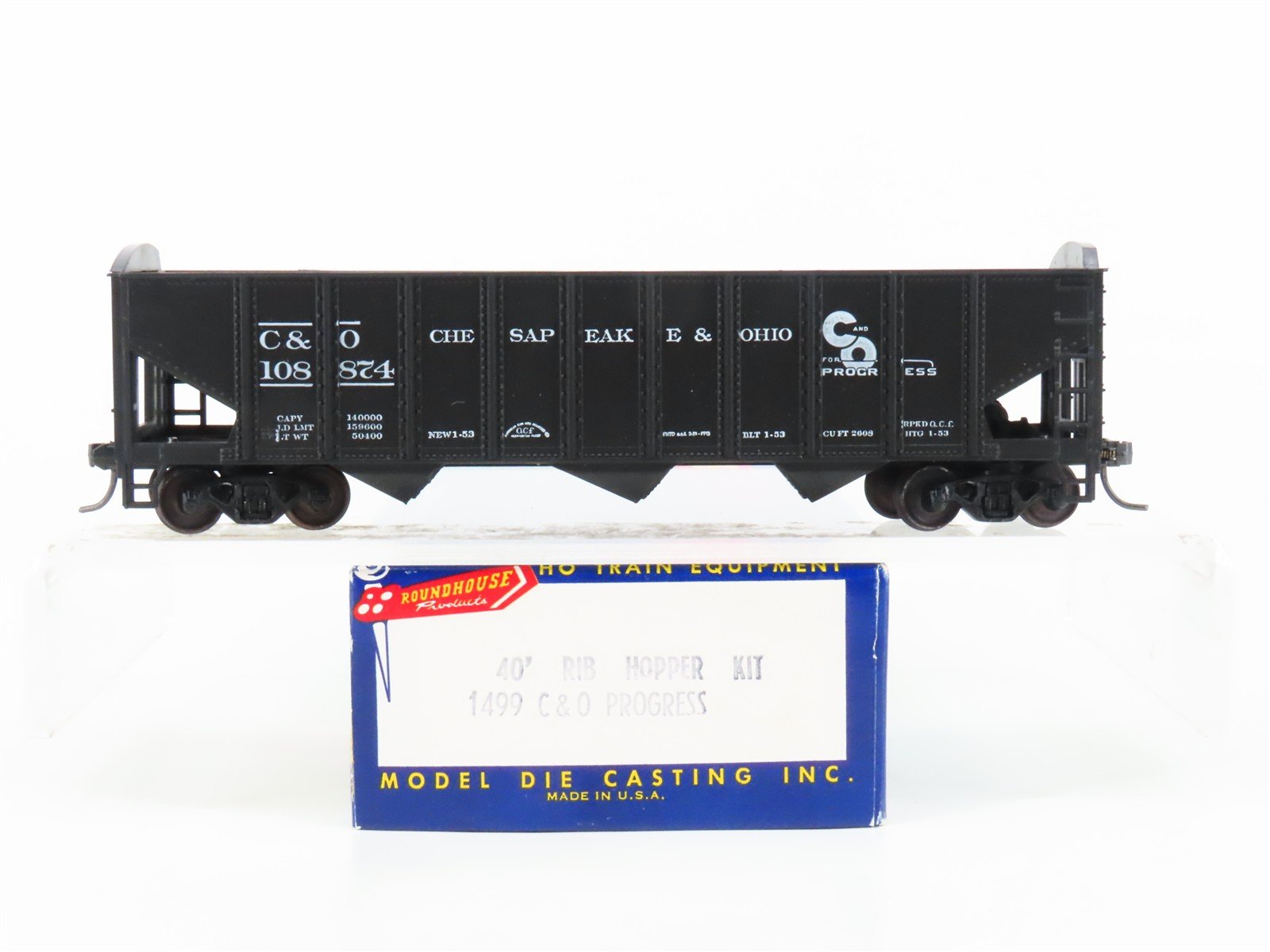 HO Scale Roundhouse 1499 C&O Progress 3-Bay Open Hopper #108874 - Upgraded