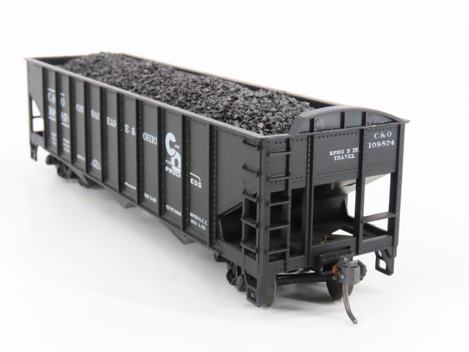 LOT of 2 HO Roundhouse 1499 C&O Progress 3-Bay Hopper w/ Coal Load - Upgraded