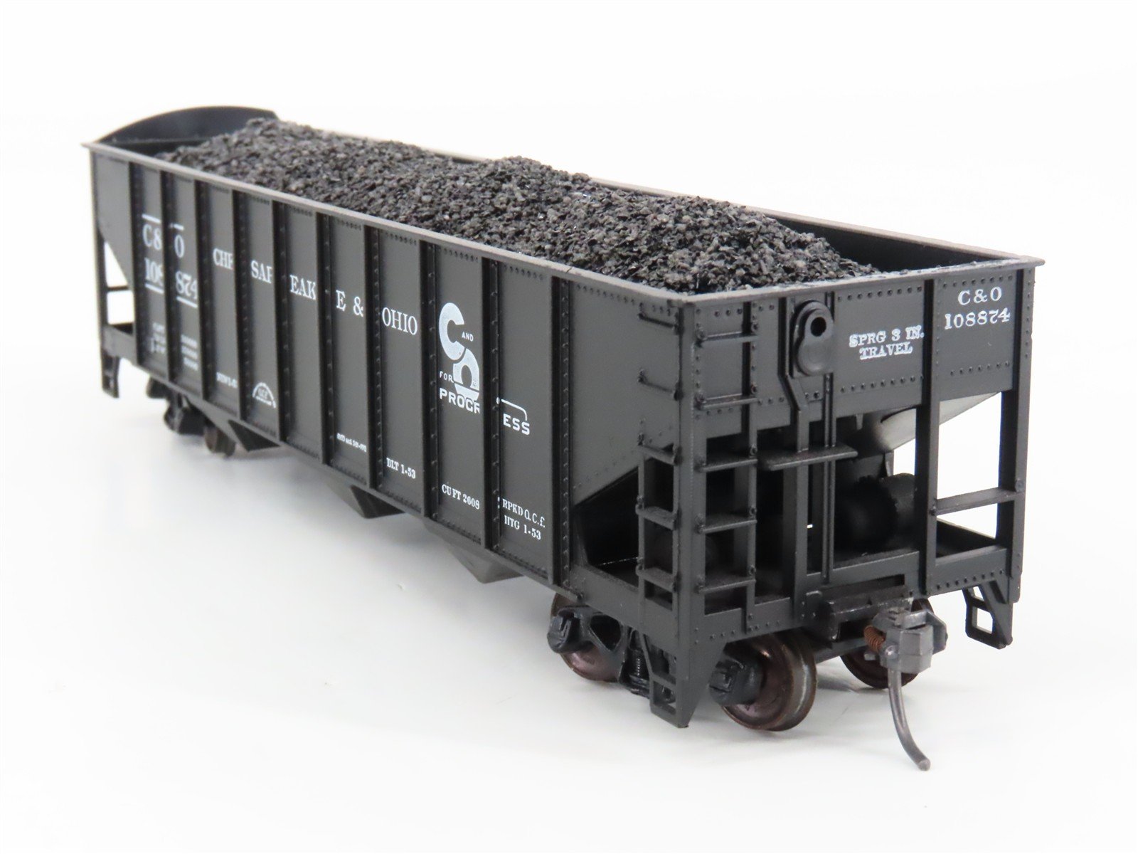 LOT of 2 HO Roundhouse 1499 C&O Progress 3-Bay Hopper w/ Coal Load - Upgraded