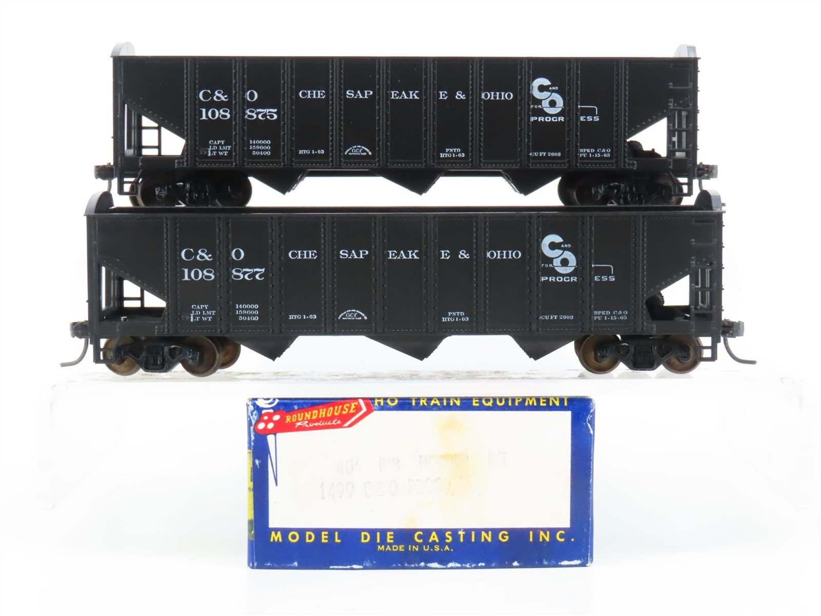 LOT of 2 HO Scale Roundhouse 1499 C&O Progress 3-Bay Open Hopper - Upgraded