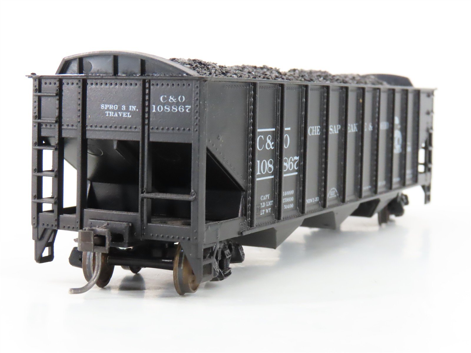 LOT of 2 HO Roundhouse 1499 C&O Progress 3-Bay Hopper w/ Coal Load - Upgraded