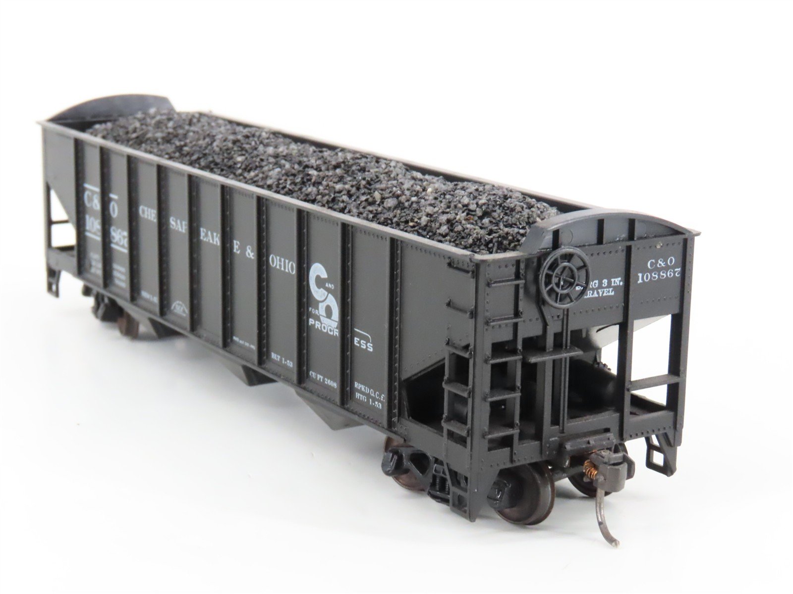 LOT of 2 HO Roundhouse 1499 C&O Progress 3-Bay Hopper w/ Coal Load - Upgraded