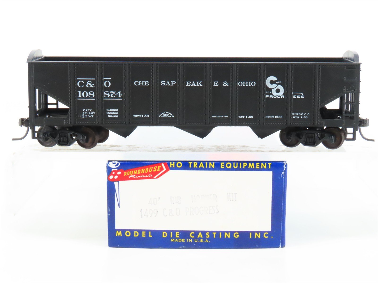 HO Scale Roundhouse 1499 C&O Progress 3-Bay Open Hopper #108874 - Upgraded