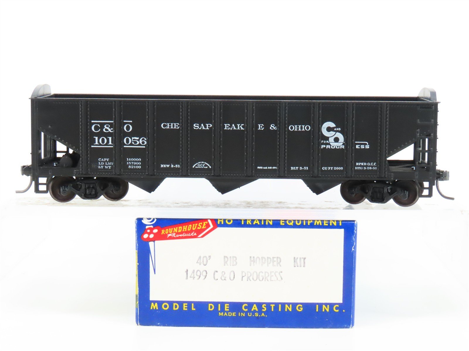 HO Scale Roundhouse 1499 C&O Progress 3-Bay Open Hopper #101056 - Upgraded