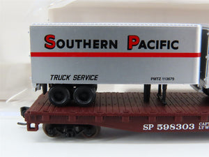N Scale Atlas 37443 SP Southern Pacific Piggyback Flat Car #598303 w/ 2 Trailers