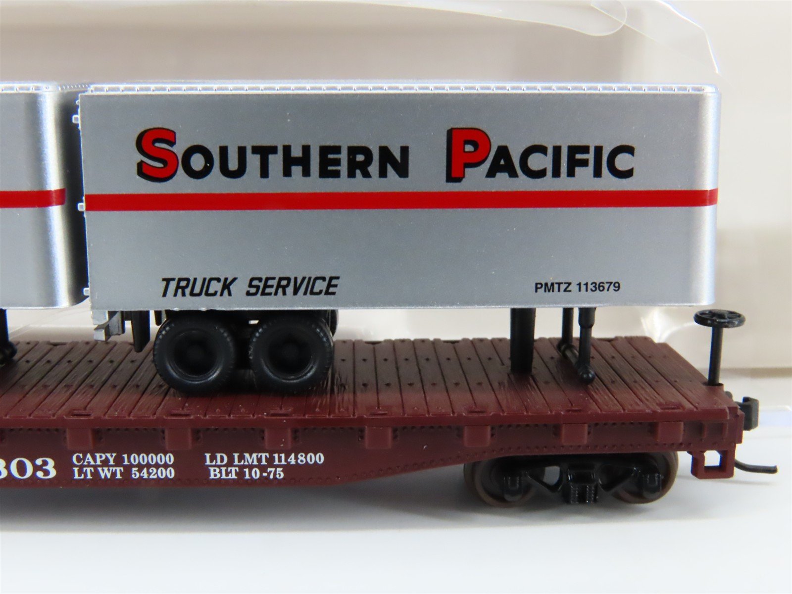 N Scale Atlas 37443 SP Southern Pacific Piggyback Flat Car #598303 w/ 2 Trailers