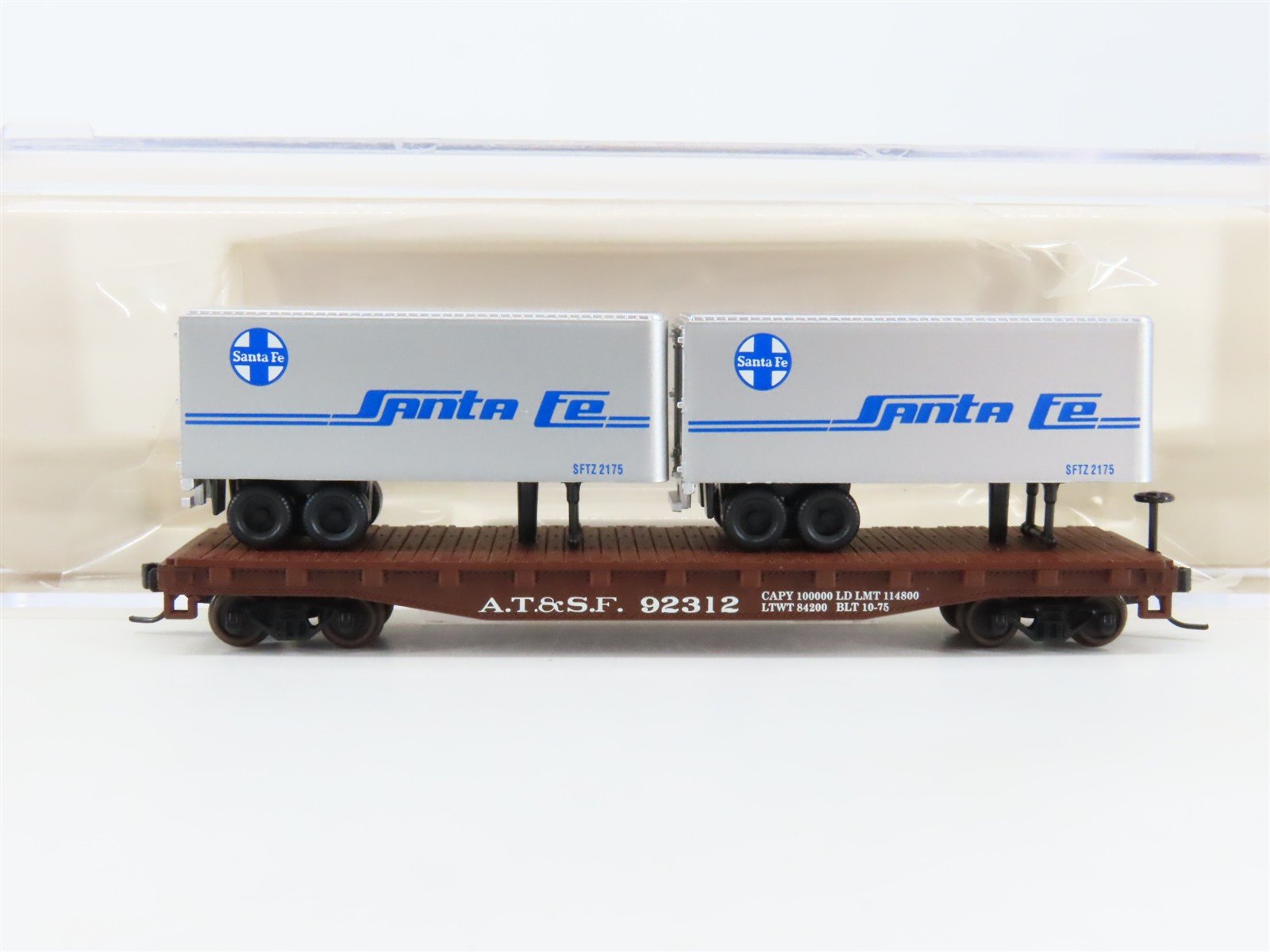 N Scale Atlas 37453 ATSF Santa Fe Piggyback Flat Car #92312 w/ 2 Trailers