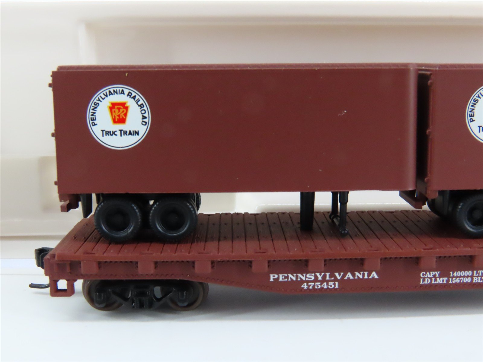 N Scale Atlas 37512 PRR Pennsylvania Piggyback Flat Car #475451 w/ 2 Trailers