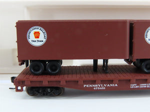 N Scale Atlas 37512 PRR Pennsylvania Piggyback Flat Car #475451 w/ 2 Trailers