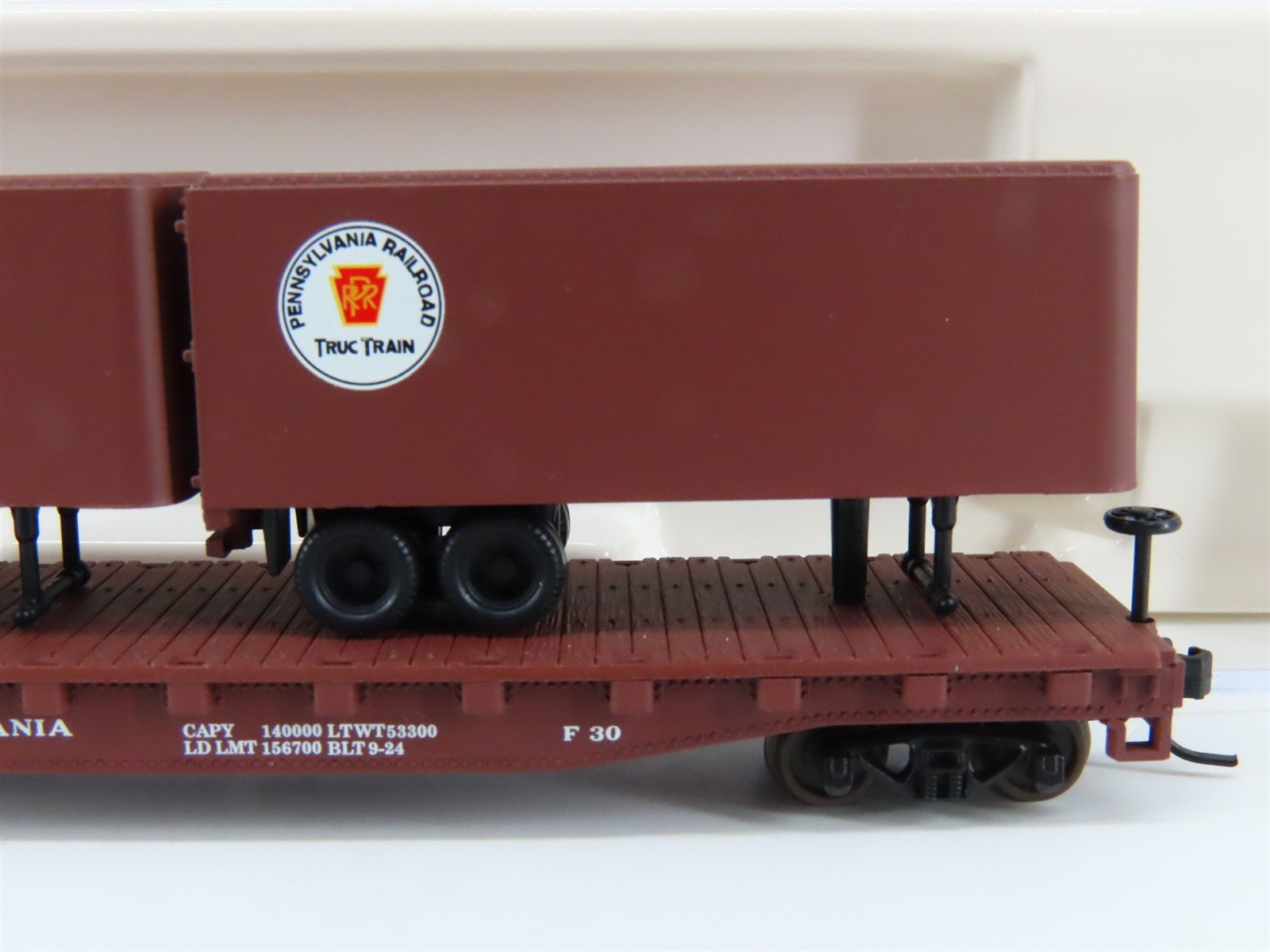 N Scale Atlas 37512 PRR Pennsylvania Piggyback Flat Car #475451 w/ 2 Trailers