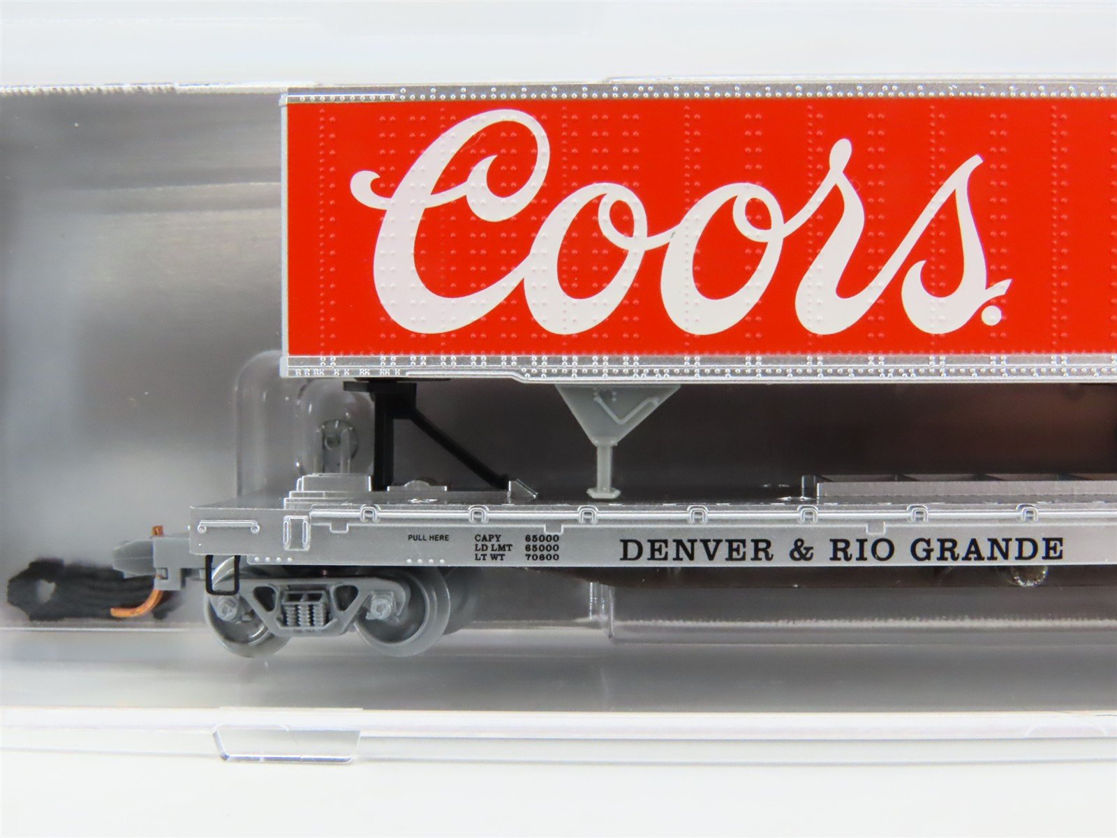 N Atlas NSC MTL 07-108 D&RGW Rio Grande TOFC Flat Car #7177 w/ Coors Trailer