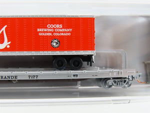 N Atlas NSC MTL 07-108 D&RGW Rio Grande TOFC Flat Car #7177 w/ Coors Trailer