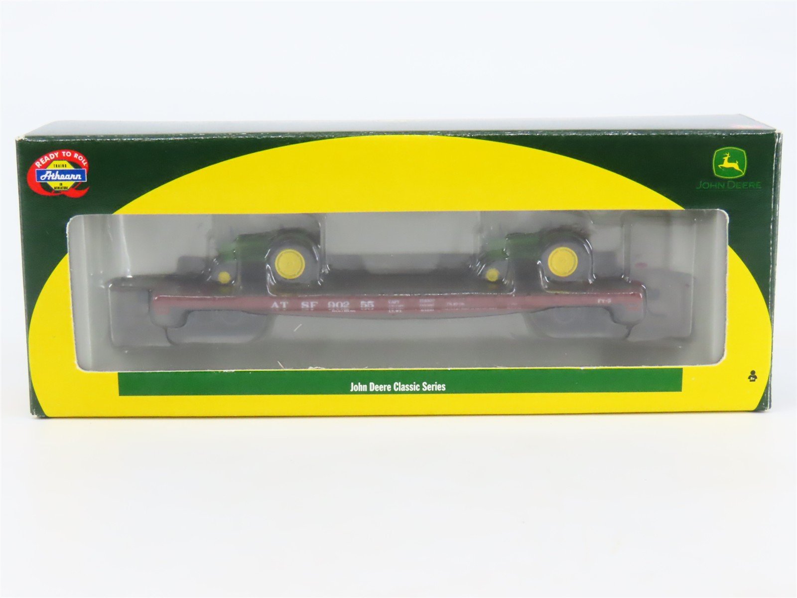 N Scale Athearn 10431 ATSF Santa Fe 53' Flat Car #90255 w/ John Deere Tractors