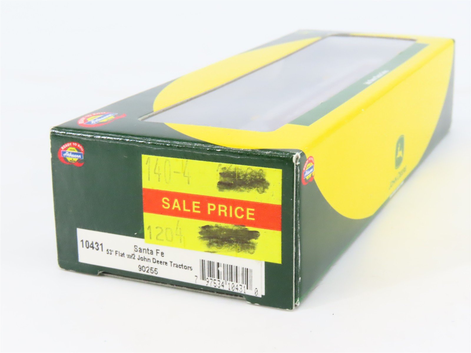 N Scale Athearn 10431 ATSF Santa Fe 53' Flat Car #90255 w/ John Deere Tractors