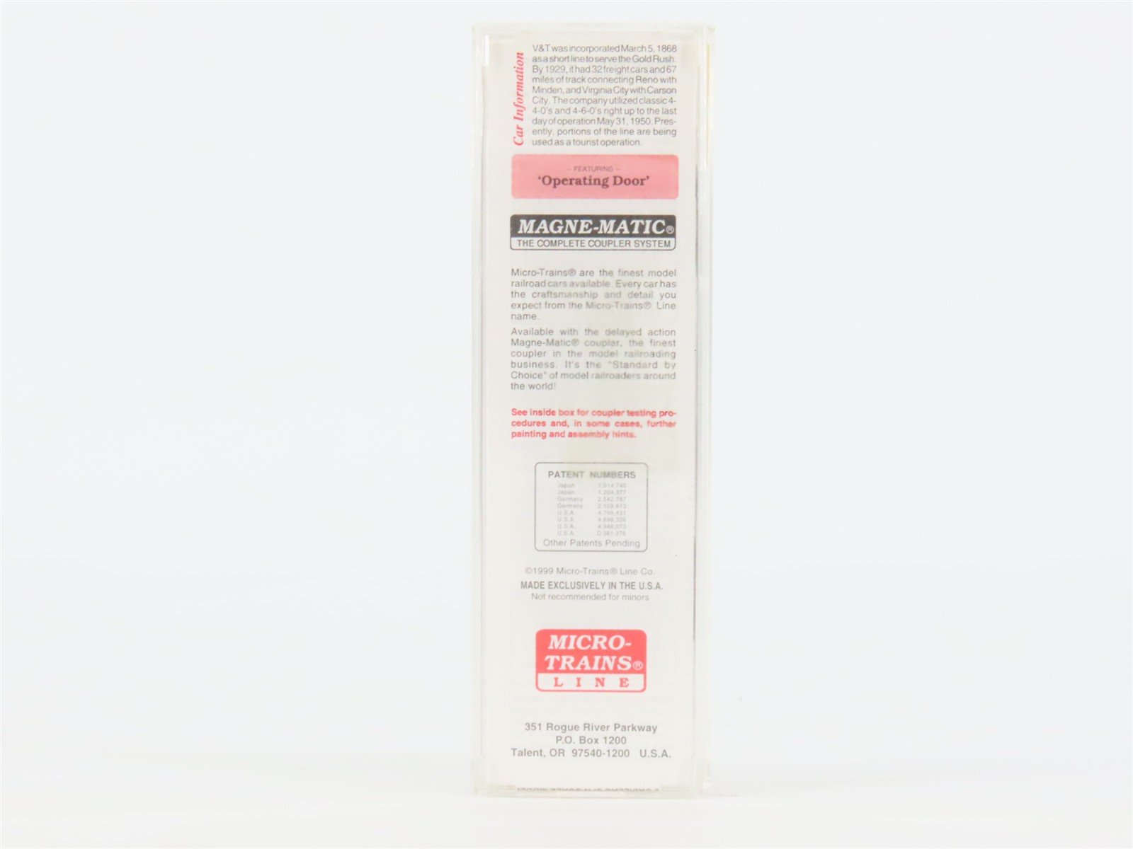 N Scale Micro-Trains MTL 39180 VT Virginia & Truckee 40' Box Car #1015