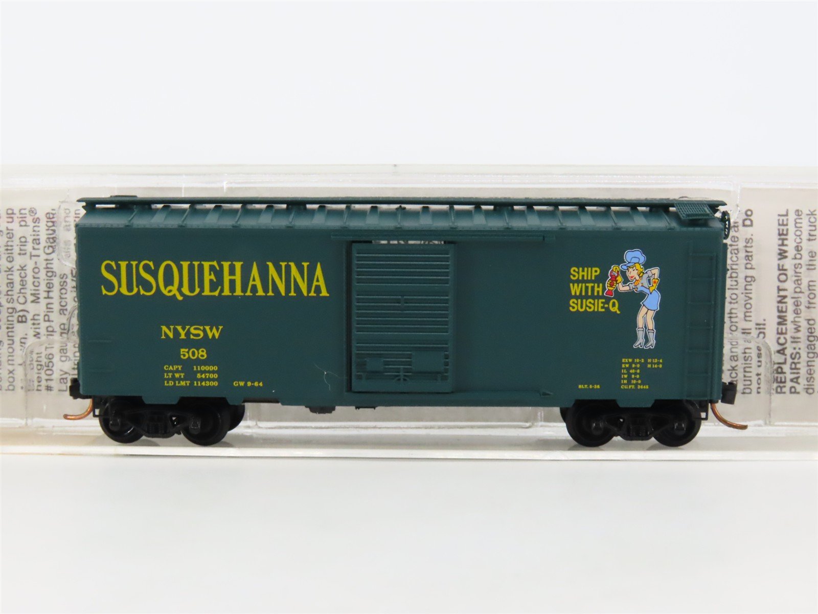 N Scale Micro-Trains MTL 20670 NYSW Susquehanna "Susie-Q" 40' Box Car #508