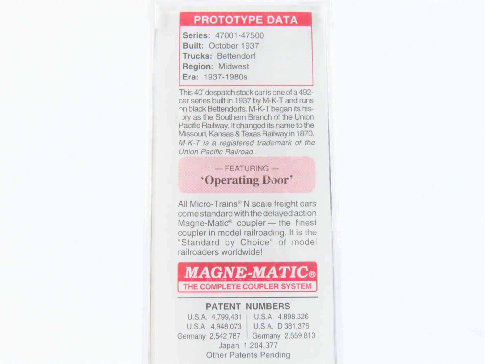 N Scale Micro-Trains MTL 03500030 MKT The Katy 40' Despatch Stock Car #47475