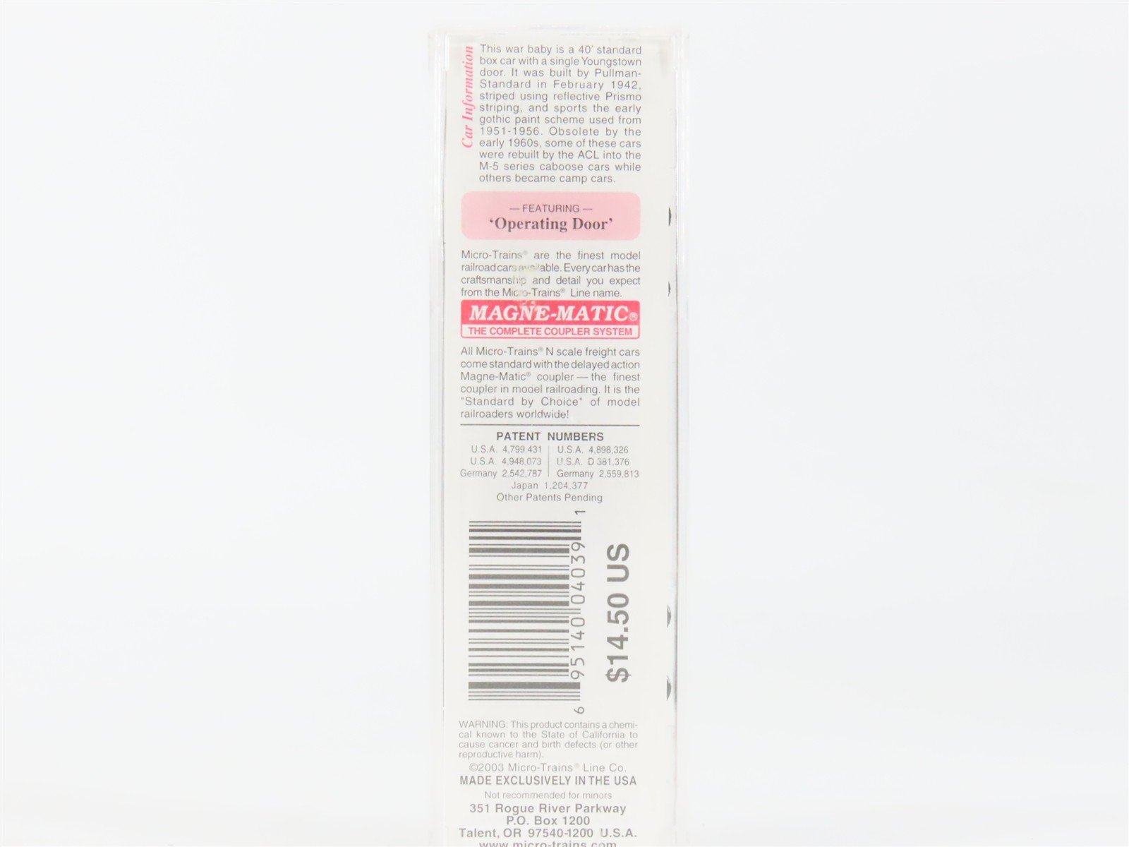 N Scale Micro-Trains MTL 20636 ACL Atlantic Coast Line 40' Box Car #21003
