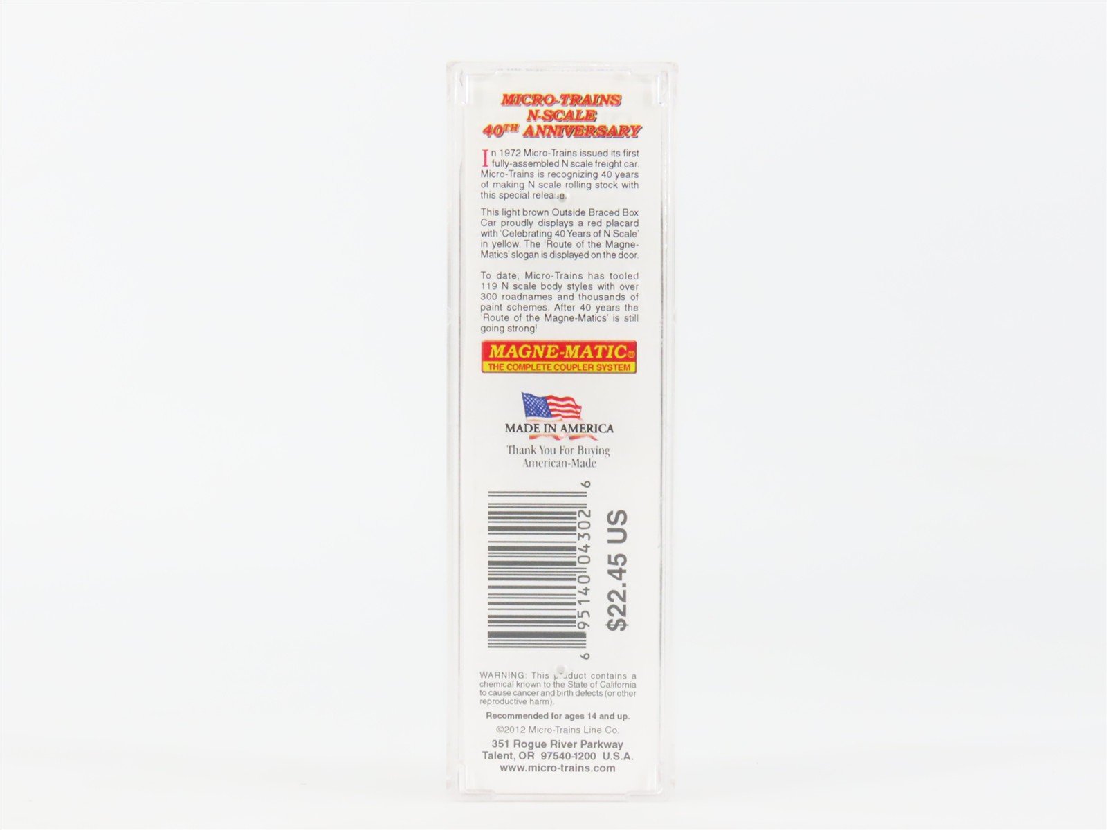 N Micro-Trains MTL 04000020 Celebrating 40 Years Of N Scale 40' Box Car #2012